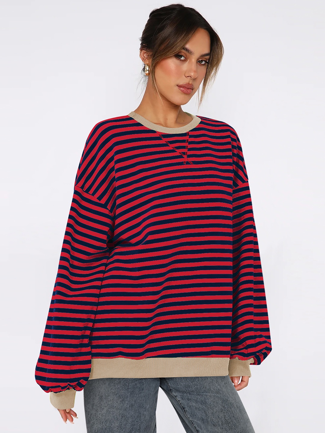 

StyleCast x Revolte Women Striped Sweatshirt, Red