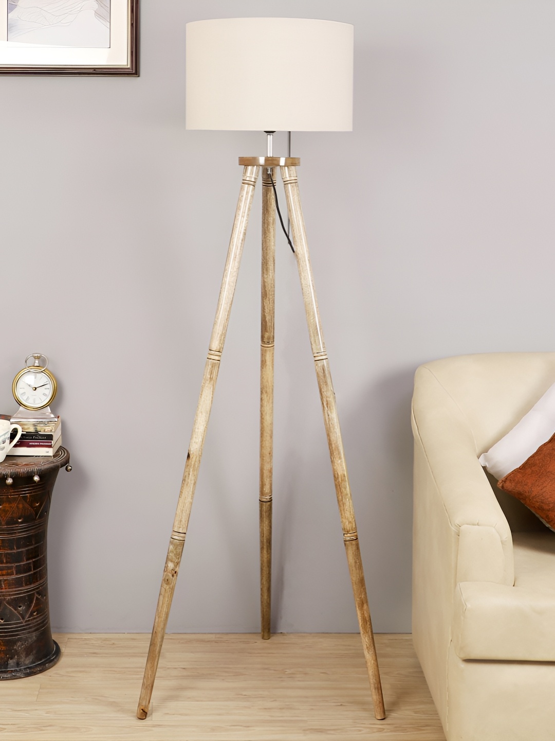 

pristine interiors White & Beige Wooden Floor Lamp