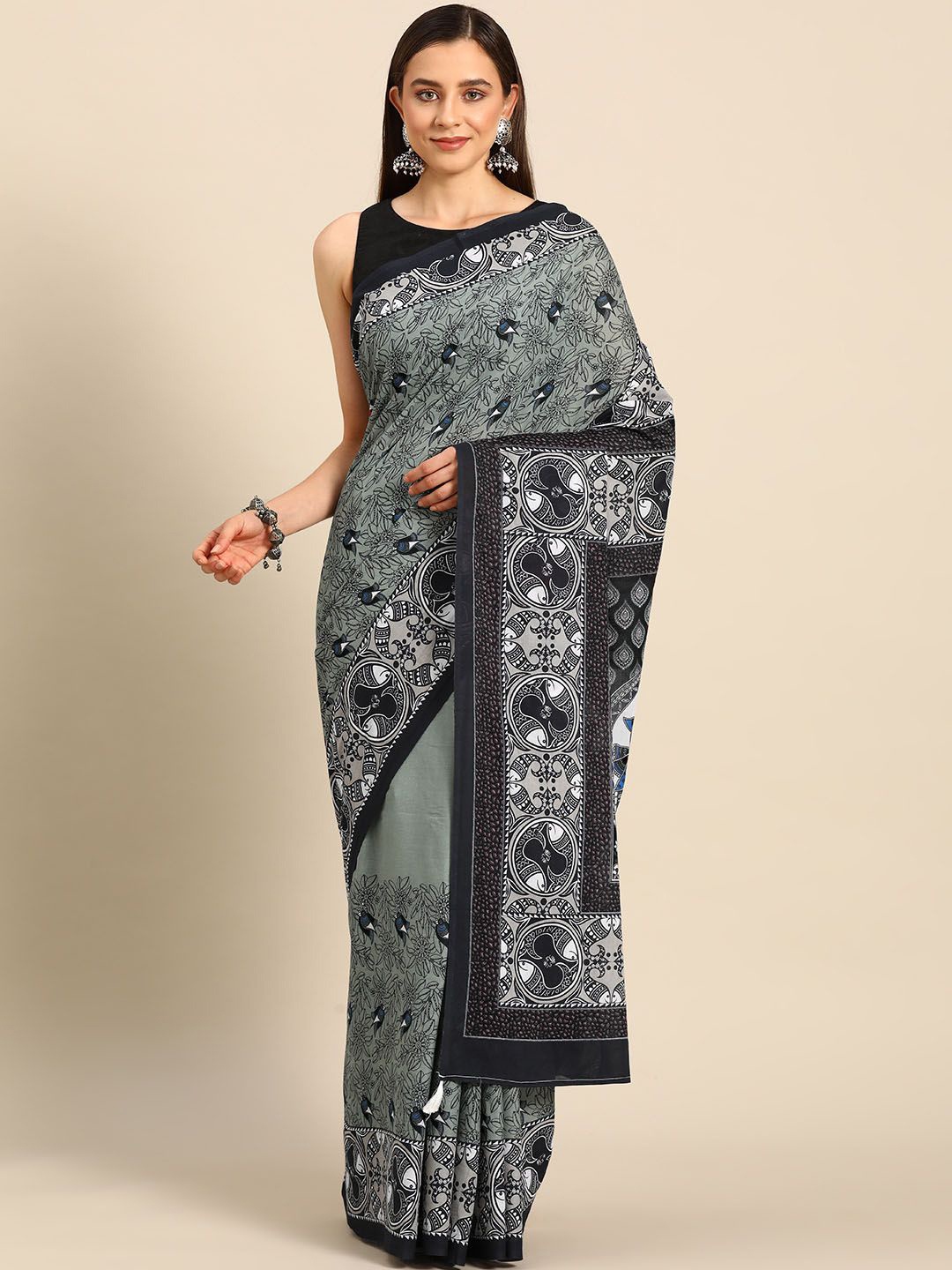 

BUTA BUTI Floral Pure Cotton Saree, Black