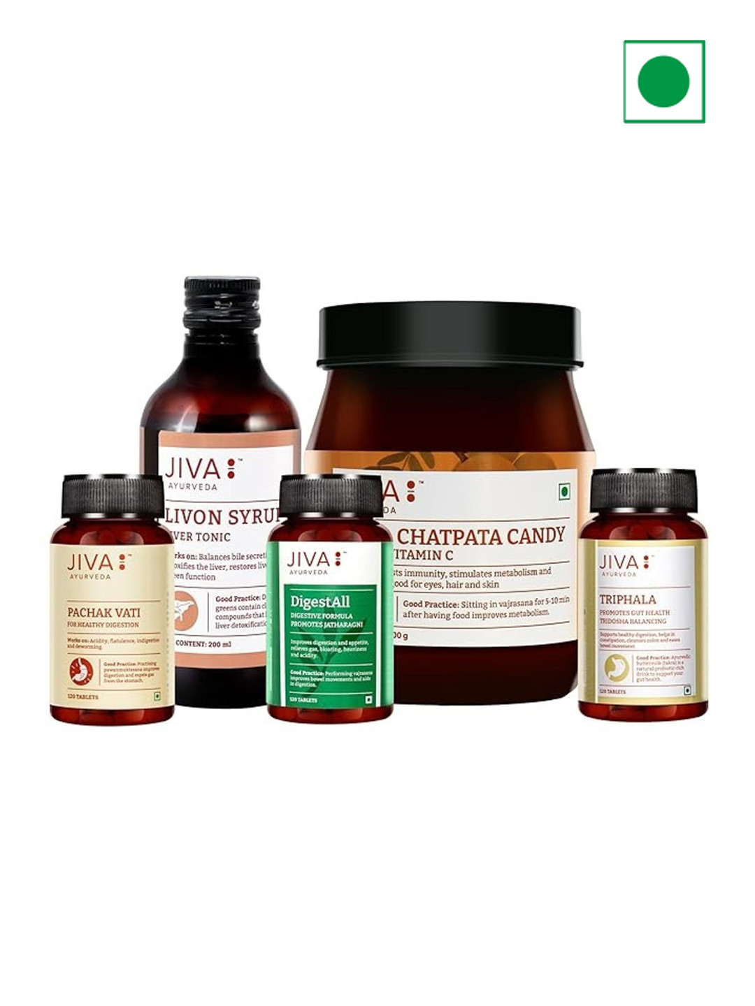 

Jiva Livon Syrup, Pachak Vati, Digestall, Amla Candy & Triphala Tablets, Multi
