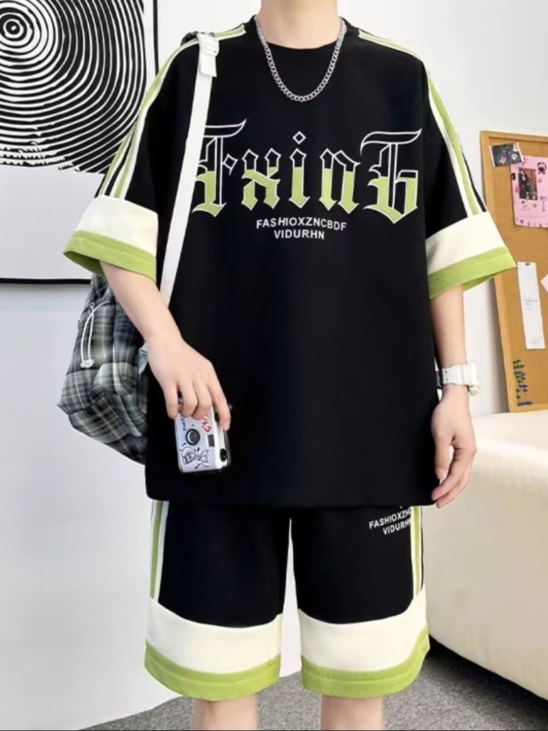 

StyleCast Black & Green Printed T-shirt & Shorts Co-Ords