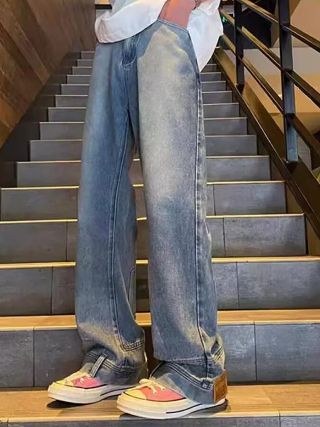 

StyleCast x Revolte Men Wide Leg Light Fade Jeans, Blue