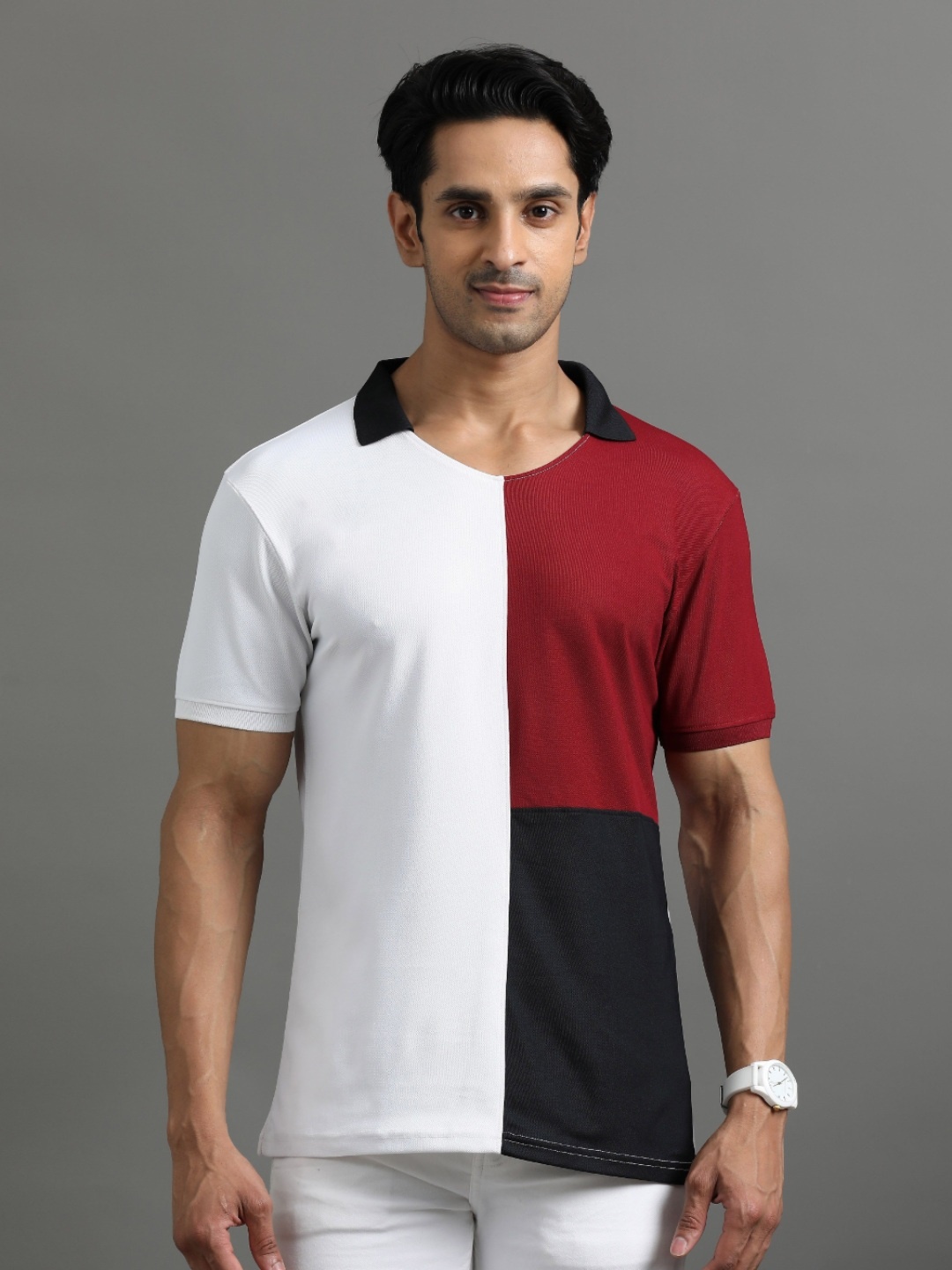 

ECOLINE Clothing Men Antimicrobial Colourblocked Polo Collar T-shirt, White