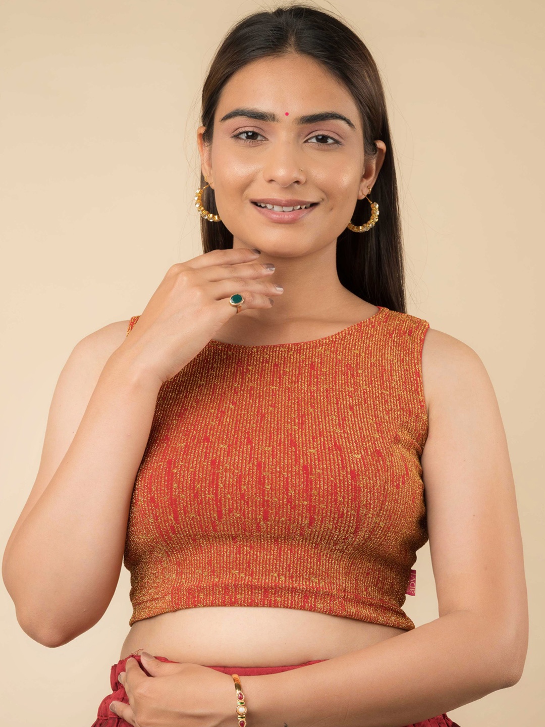 

Bindigasm's Advi Embellished Stretchable Saree Blouse, Red