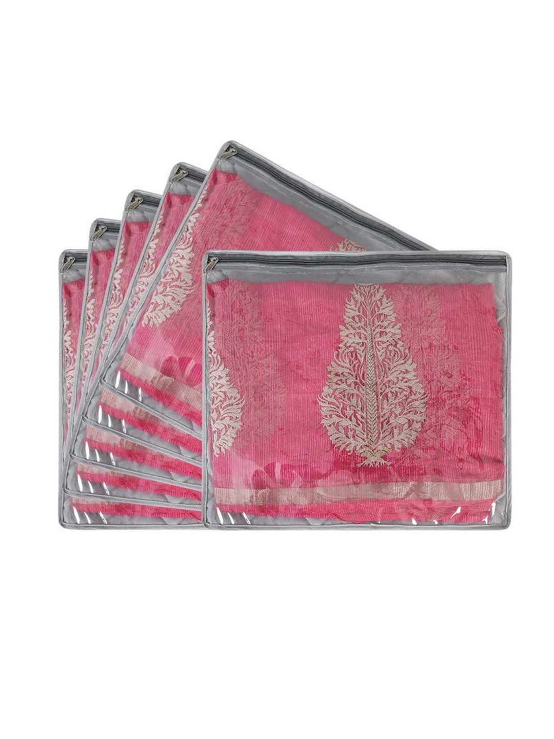 

prettykrafts Grey & Transparent 6 Pieces Printed Reusable Saree Organisers