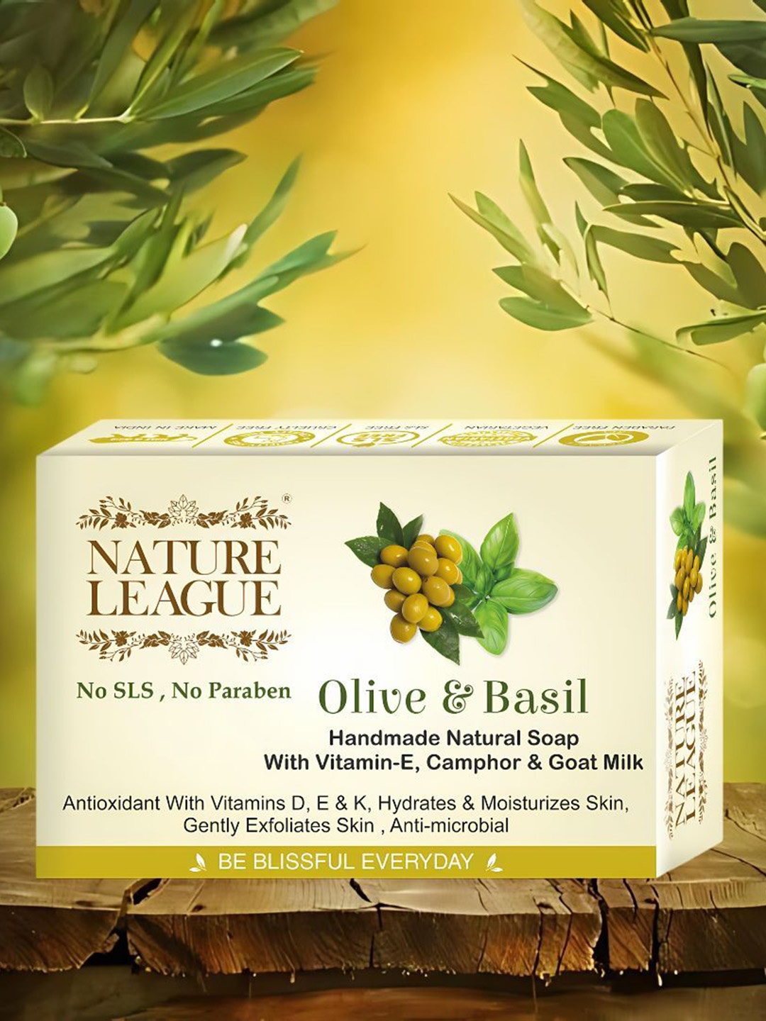 

NATURE LEAGUE Set Of 8 Natural Skin Nourishing Soap - 100 g Each - Olive & Basil, Green