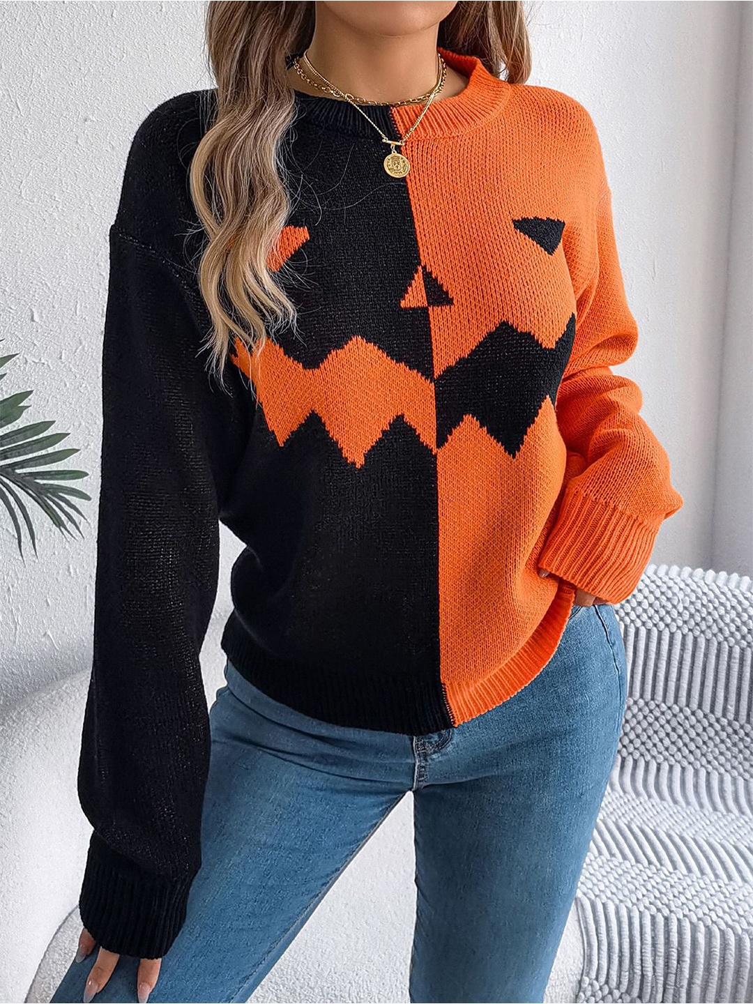 

StyleCast x Revolte Women Colourblocked Pullover Sweater, Orange