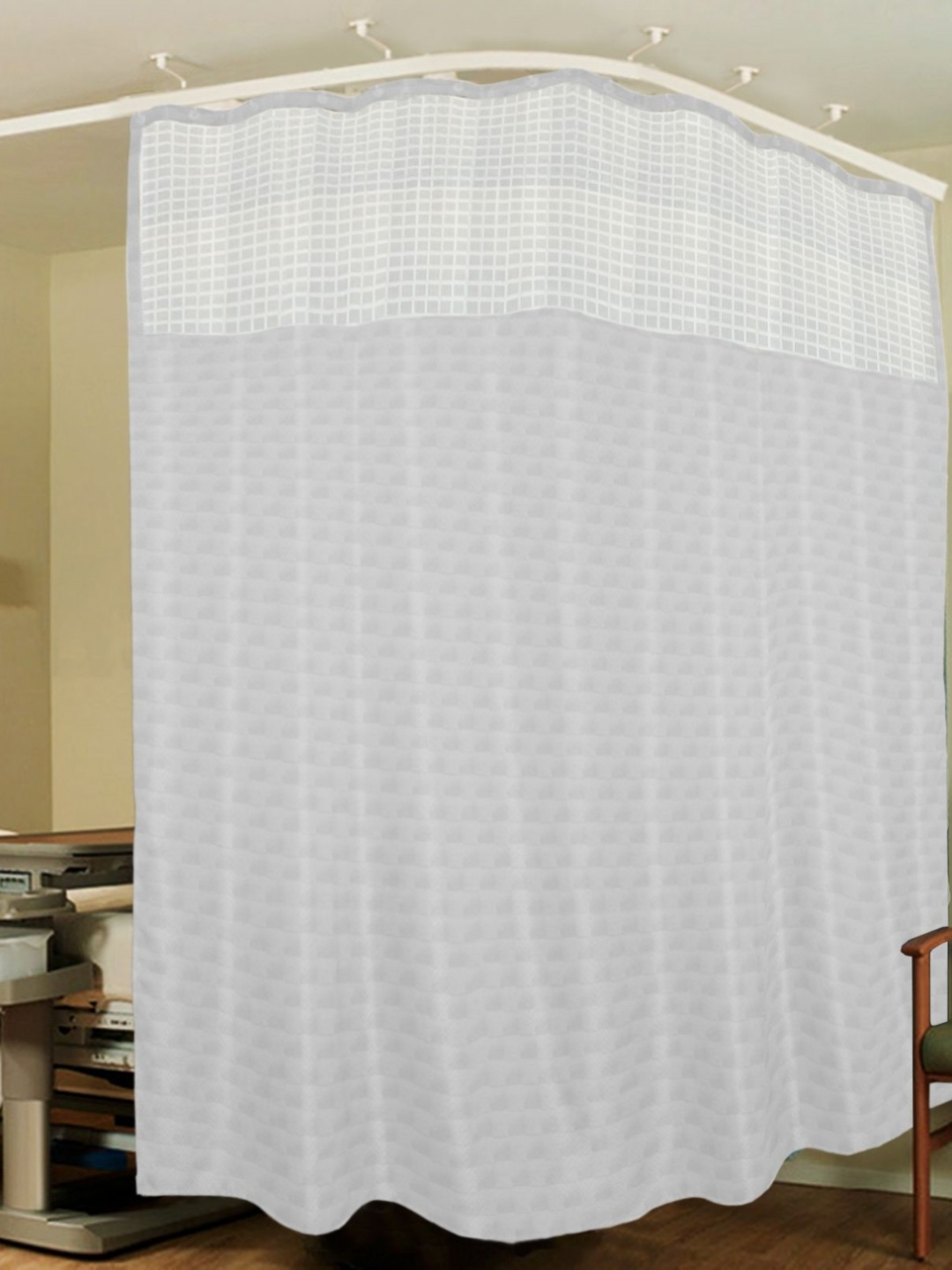 

Lushomes white Geometric Woven Design Clinic Curtain With Hooks