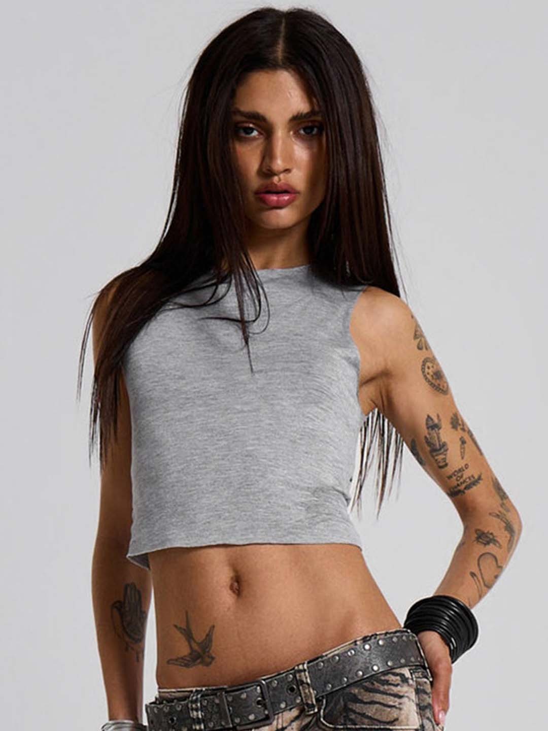 

LULU & SKY Women Solid Round Neck Top, Grey