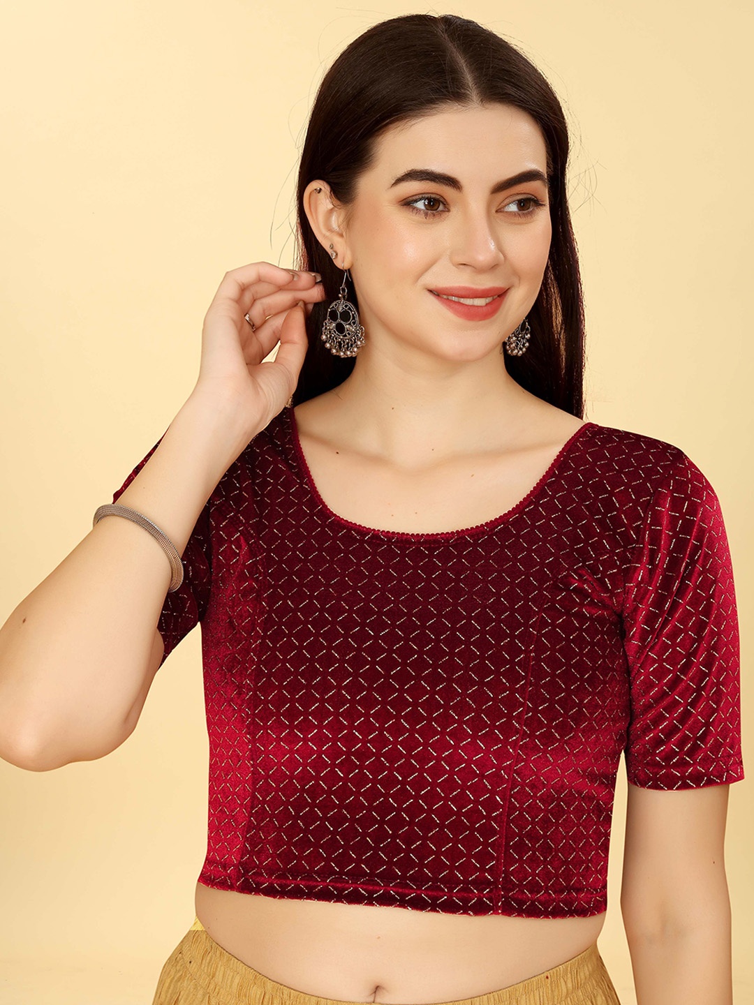 

Krimmple Woven Design Non-Padded Saree Blouse, Maroon