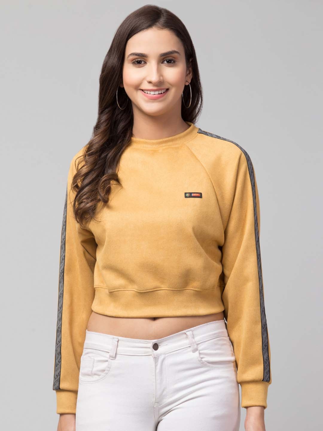 

GalaxyTrendz Women Solid Pullover Crop Sweatshirt, Yellow