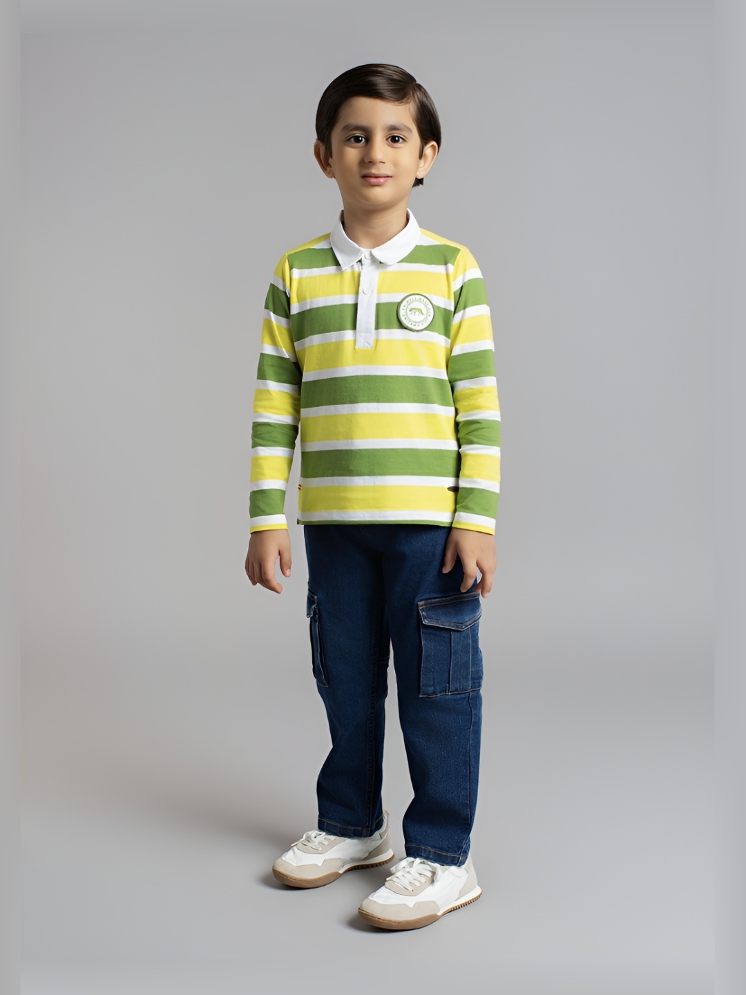 

Ed-a-Mamma Boys Bio Finish Striped Polo Collar Cotton T-shirt, Green