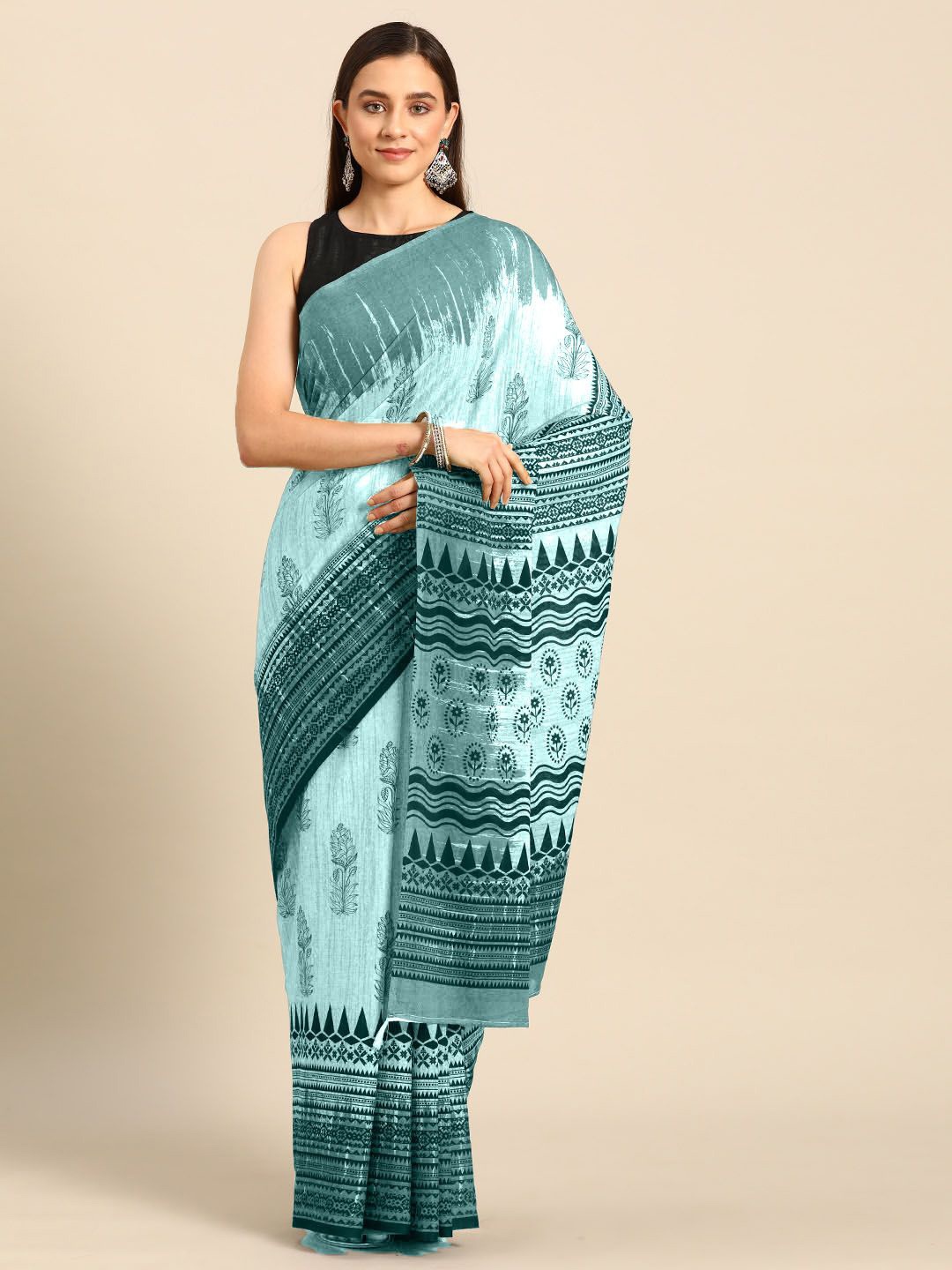 

BUTA BUTI Women Ethnic Motifs Printed Pure Cotton Saree, Sea green