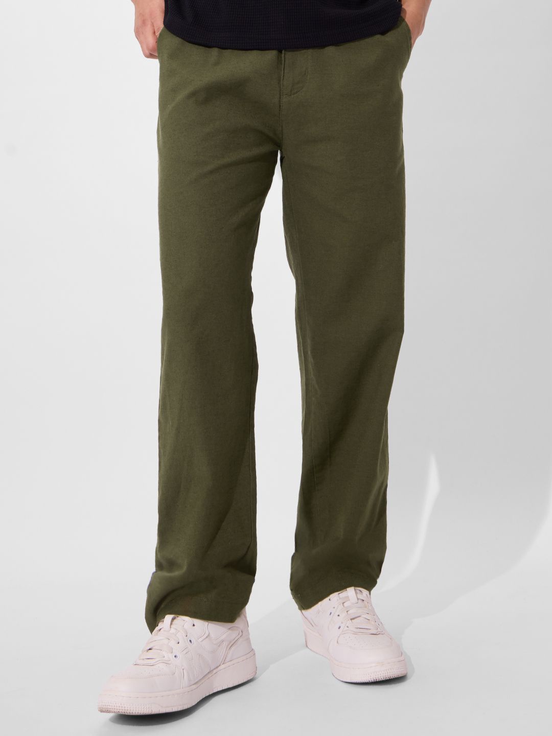 

The Souled Store Men Straight Fit Trousers, Olive