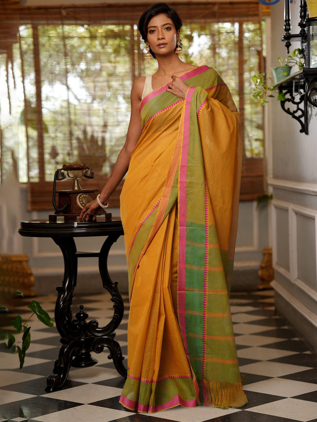 

Unnati Silks Pure Cotton Handloom Mangalagiri Saree, Brown