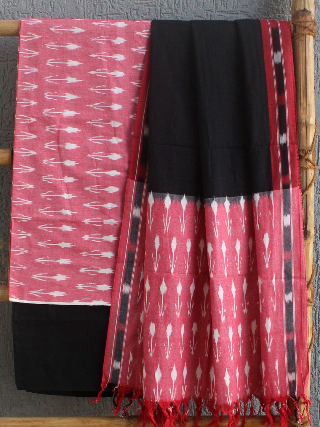 

Weaves of Tradition Woven Design Geometric Pure Cotton Unstitched Dress Material, Pink