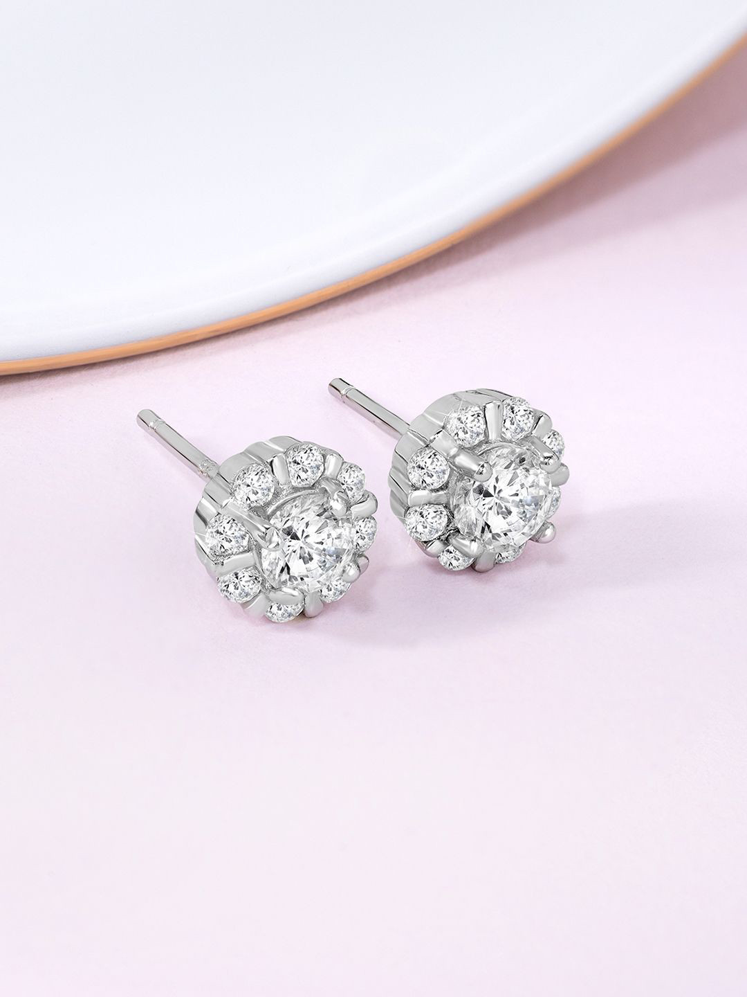 

Silvora by Peora Rhodium Plated 925 Sterling Silver CZ Studded Studs