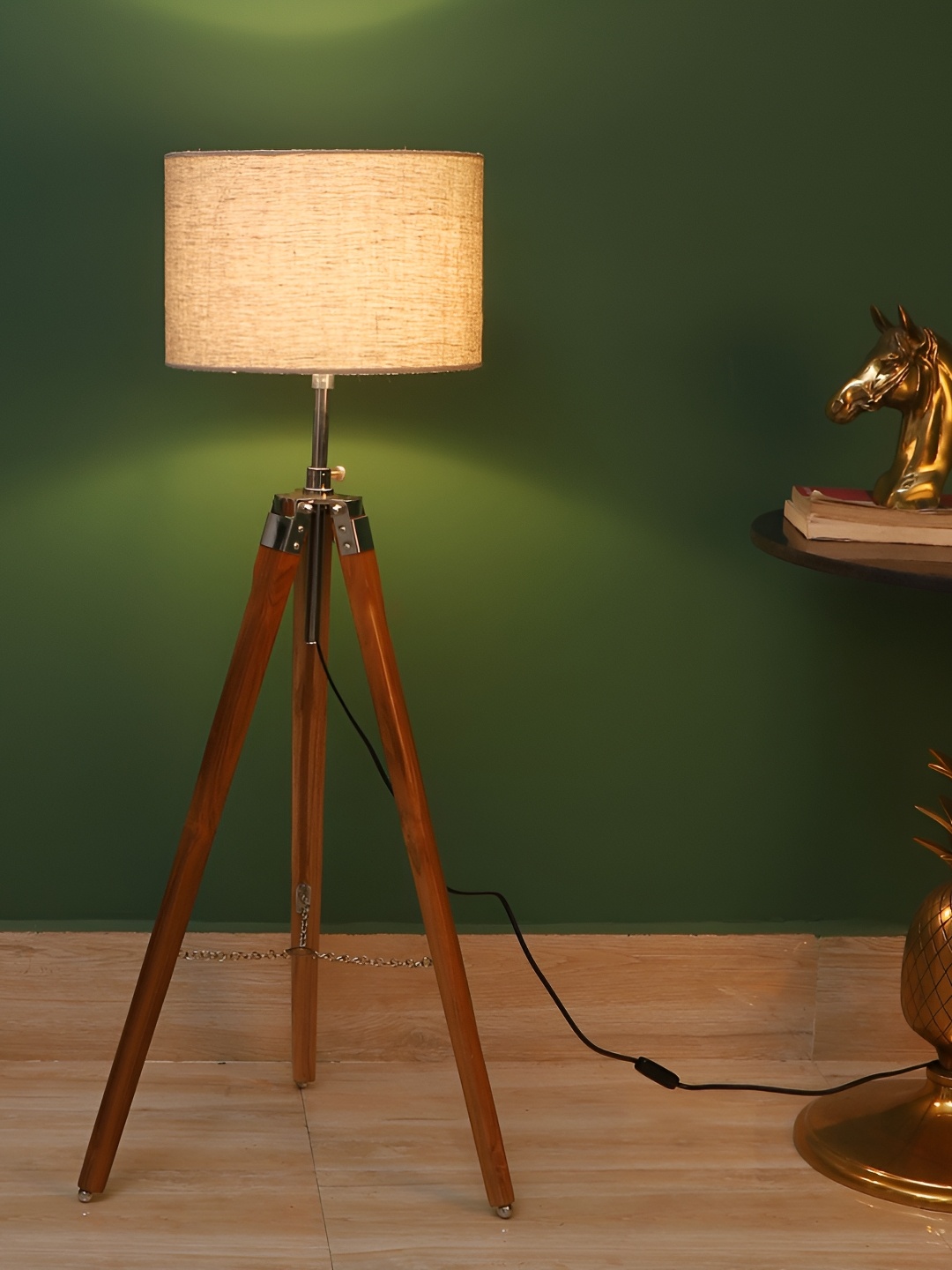 

pristine interiors Italian Crafter Beige & Brown Wooden Tripod Floor Lamps