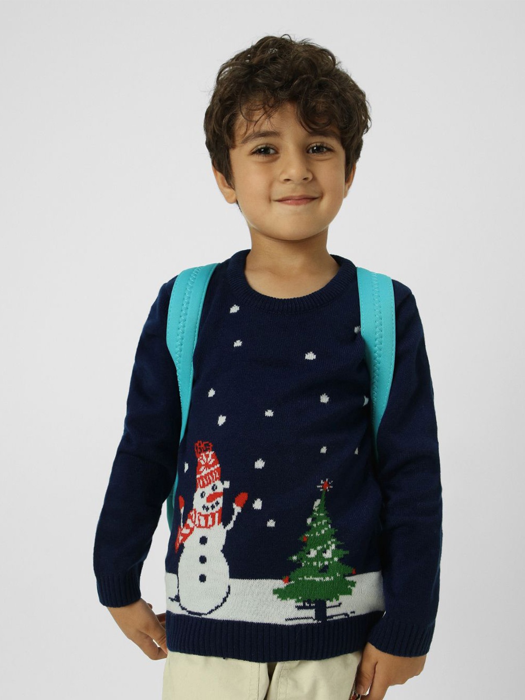 

Nauti Nati Boys Self Design Chistmas-Themed Pullover Sweaters, Navy blue