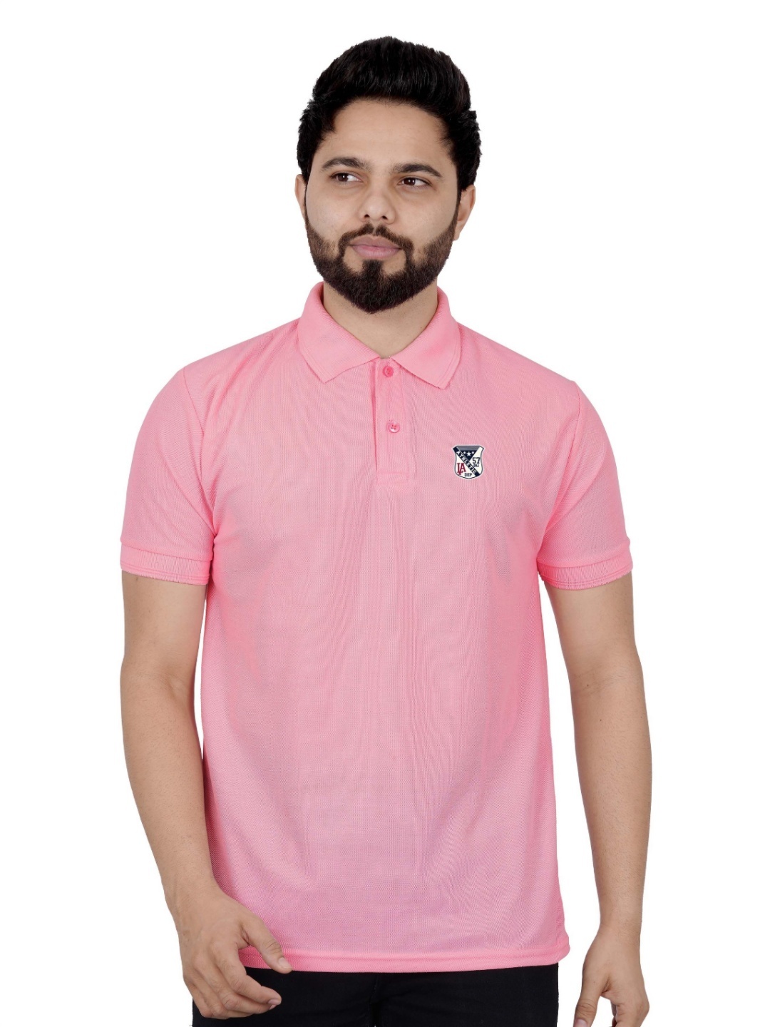 

LA MILANO Men Embroidered Polo Collar Short Sleeves Slim Fit T-shirt, Pink