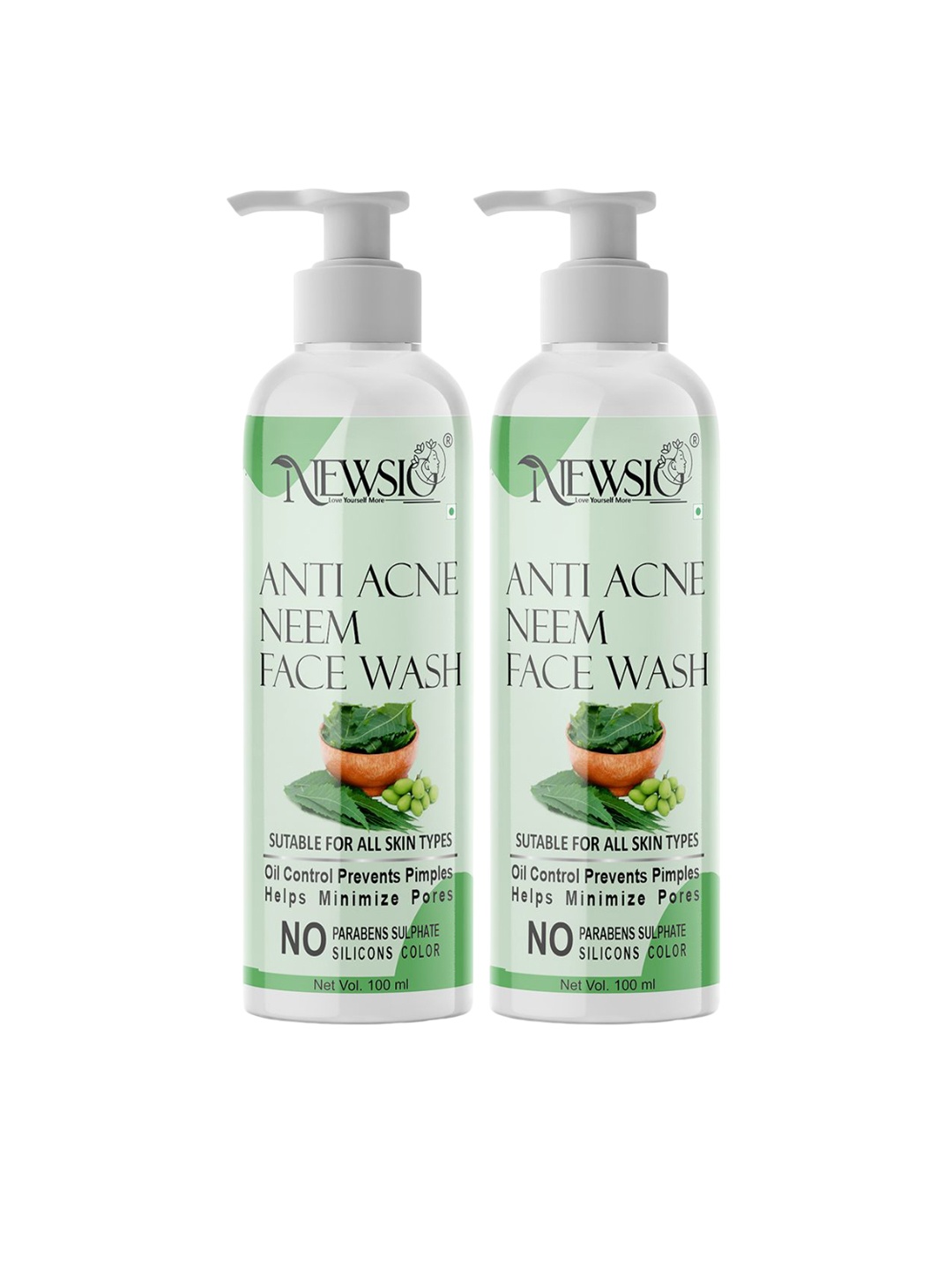 

Newsio Set Of 2 Anti Acne Neem Face Wash-100 ml Each, Green