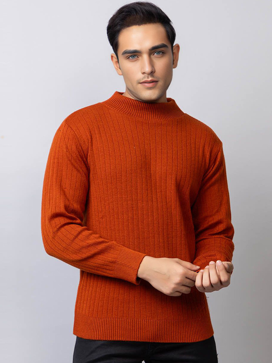 

TYSORT Men Ribbed Turtle Neck Pullover, Rust