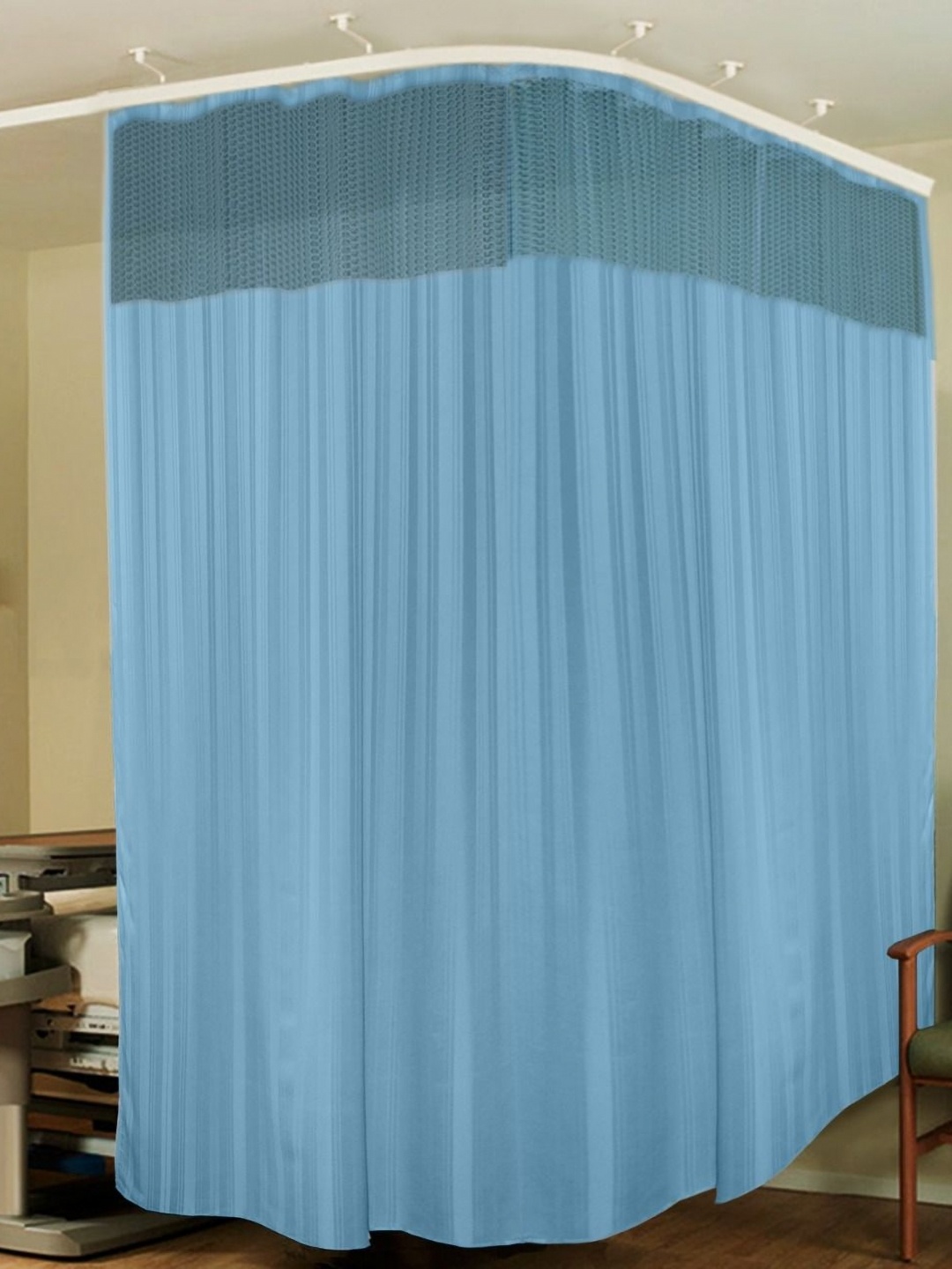 

Lushomes Blue Striped Woven Design Clinic Curtain With Hooks