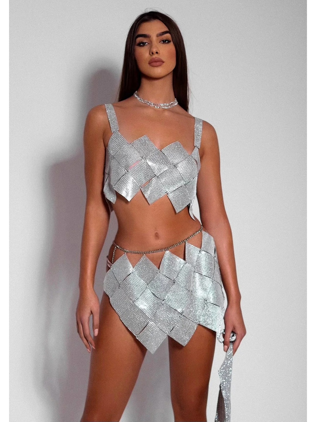 

LULU & SKY Abstract Printed Shoulder Straps Bralette Crop Top, Silver