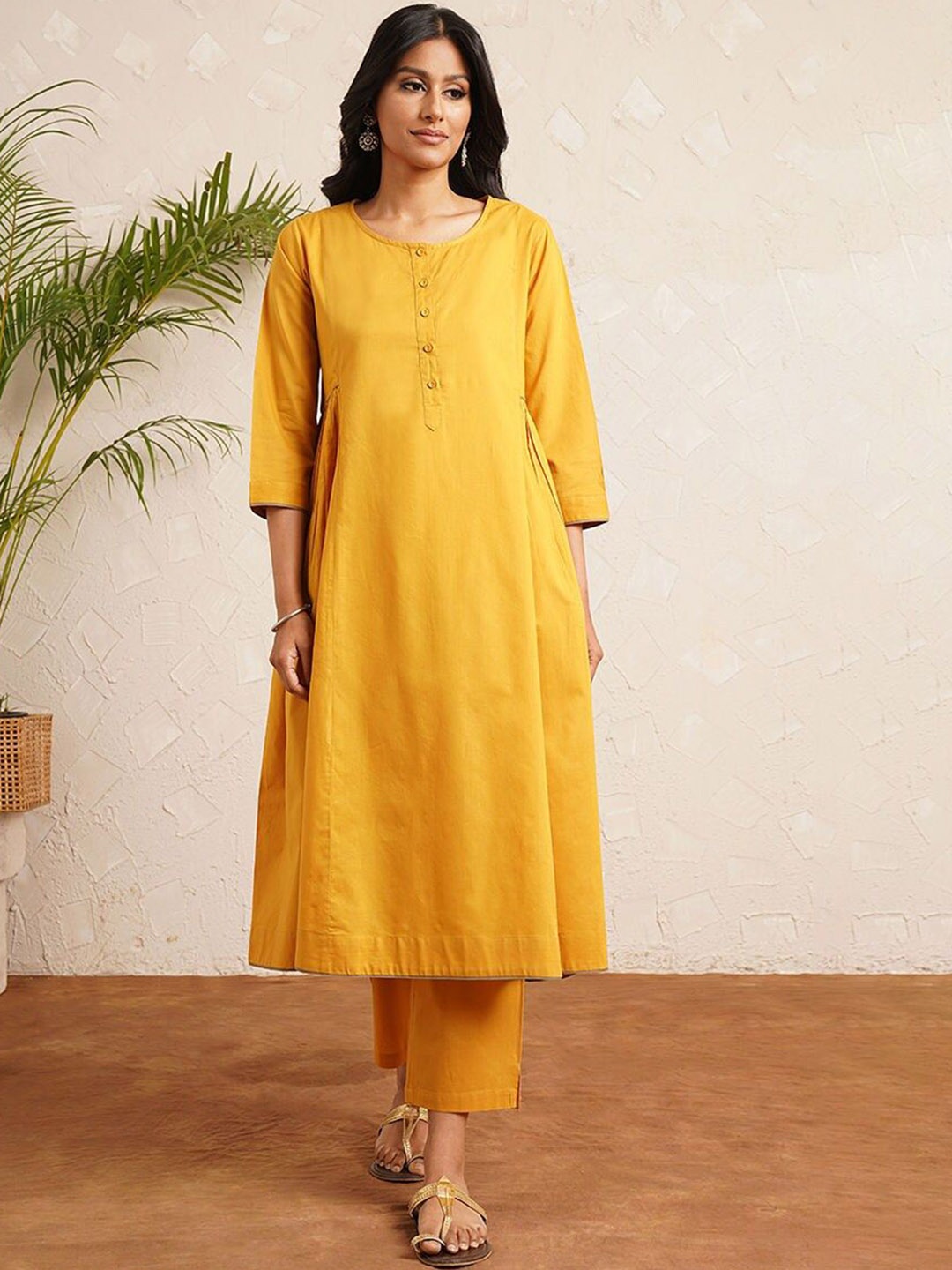 

JAYPORE Pure Cotton Anarkali Kurta, Mustard