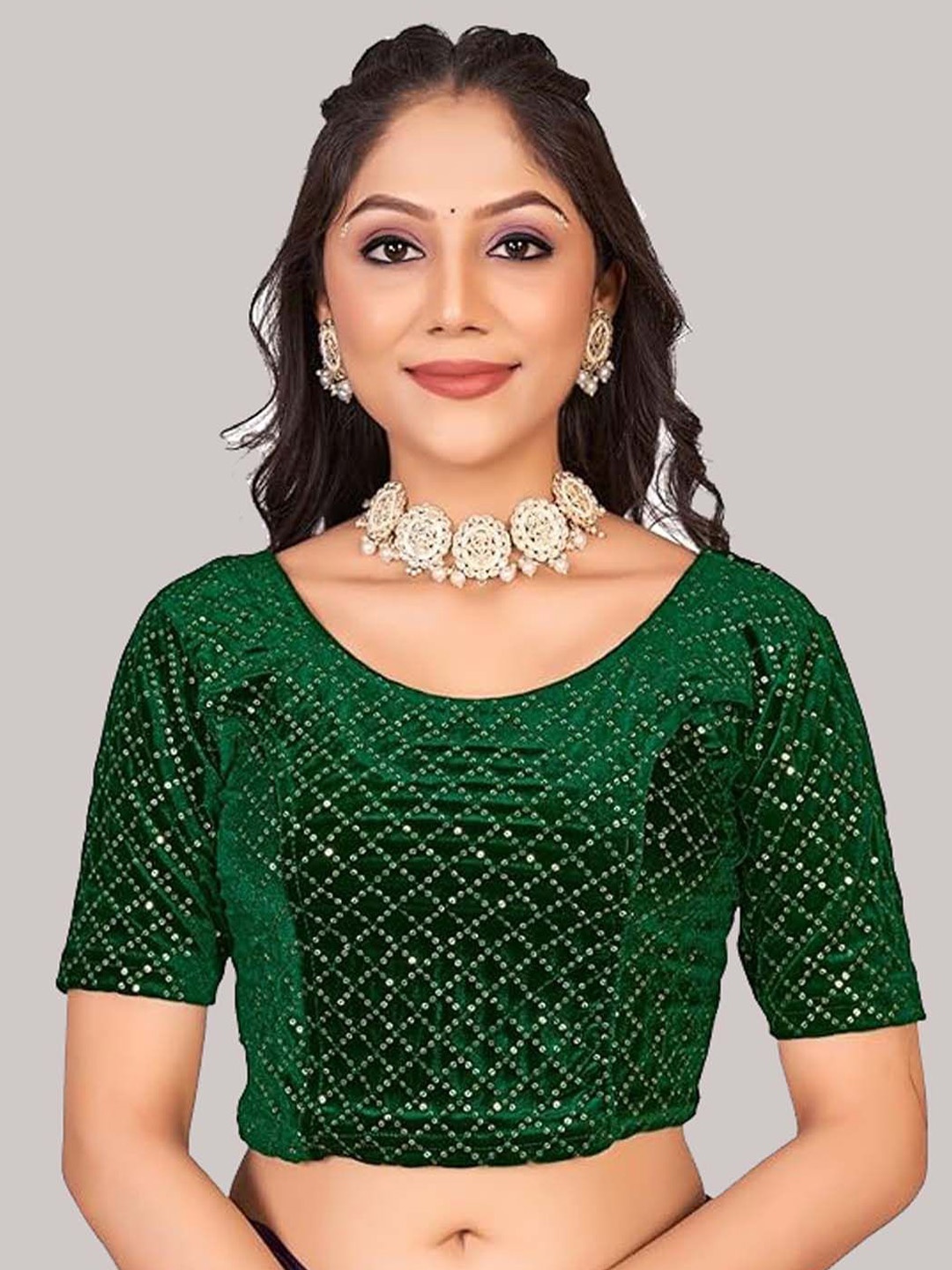 

Krimmple Women Embellished Saree Blouse, Green