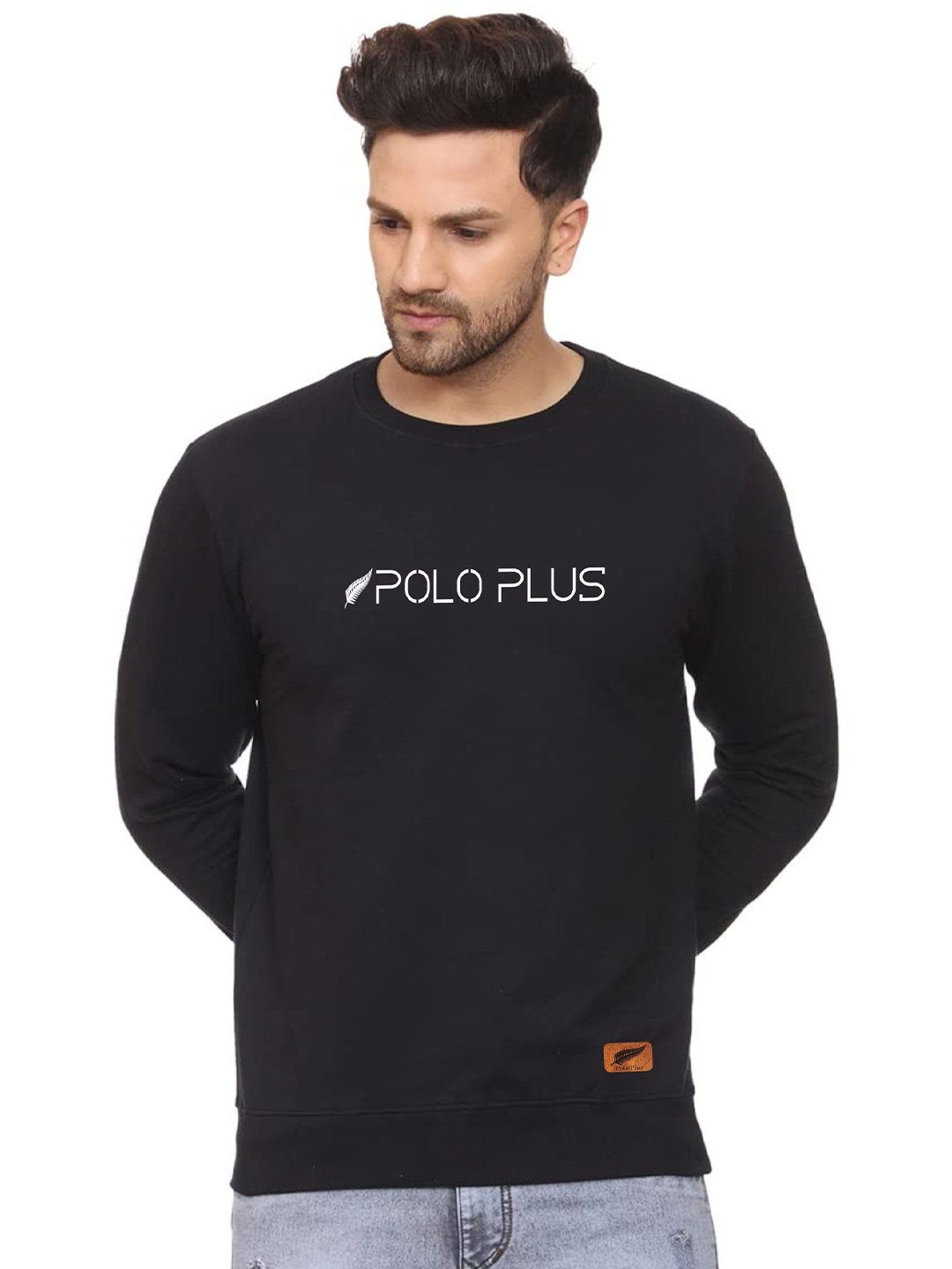 

Polo Plus Men Printed Round Neck Sweatshirt, Black