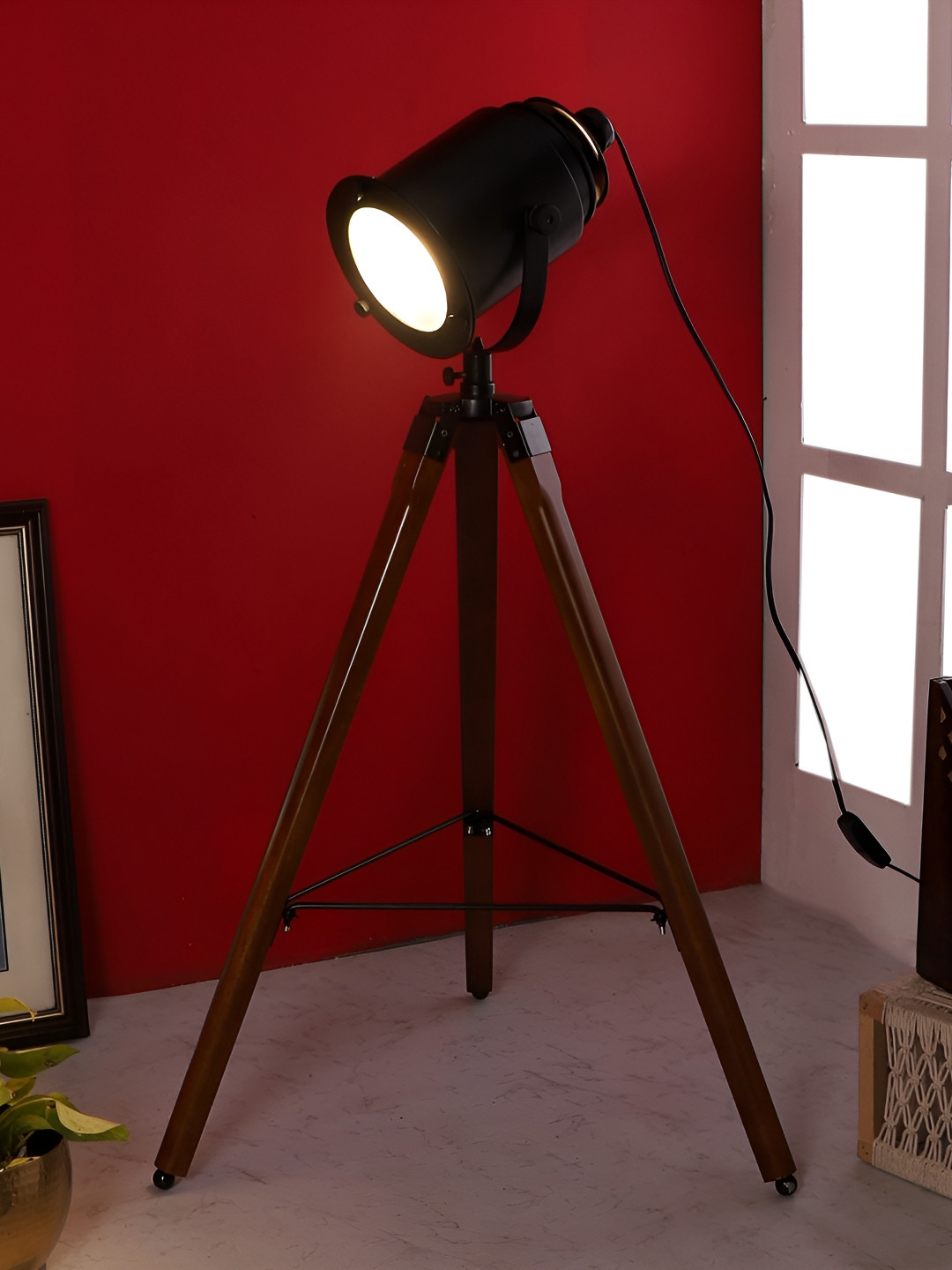 

pristine interiors Black & Brown Wooden Starlet Spot Light Floor Lamp