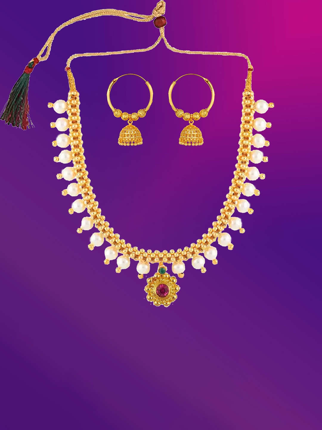 

Lila Gold-Plated Beaded & Stone-Studded Jewellery Set