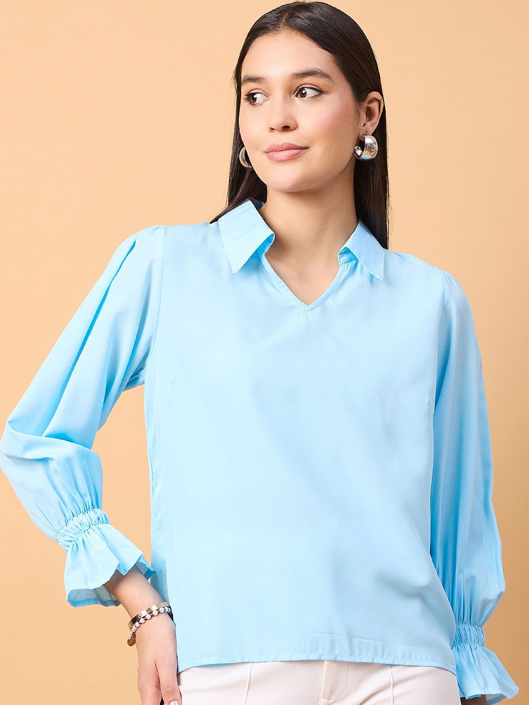 

NEESH Women Solid Shirt Collar Top, Blue