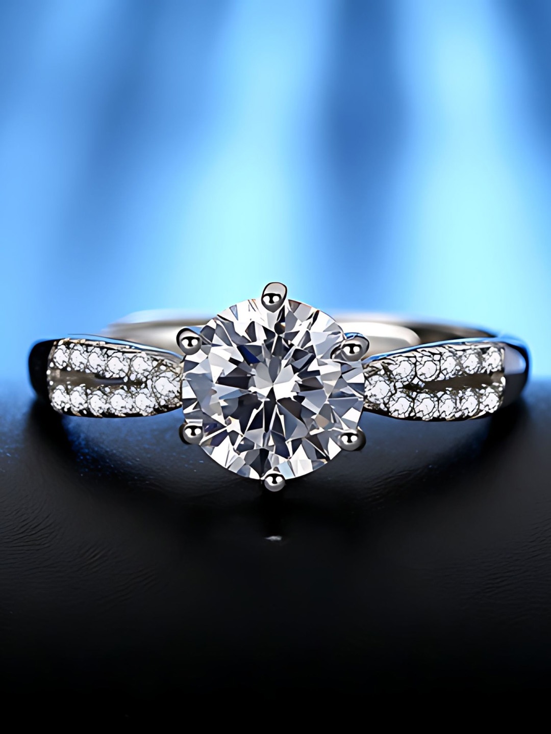 

BRD Jewelry 925 Sterling Silver Rhodium-Plated Cubic Zirconia Studded Finger Ring