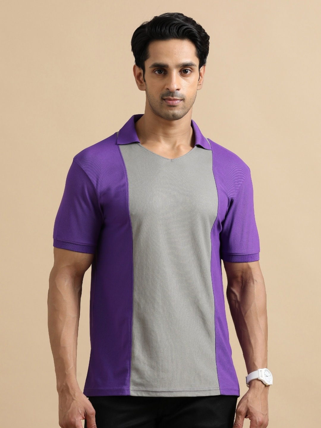 

ECOLINE Clothing Men Antimicrobial Colourblocked Polo Collar T-shirt, Violet