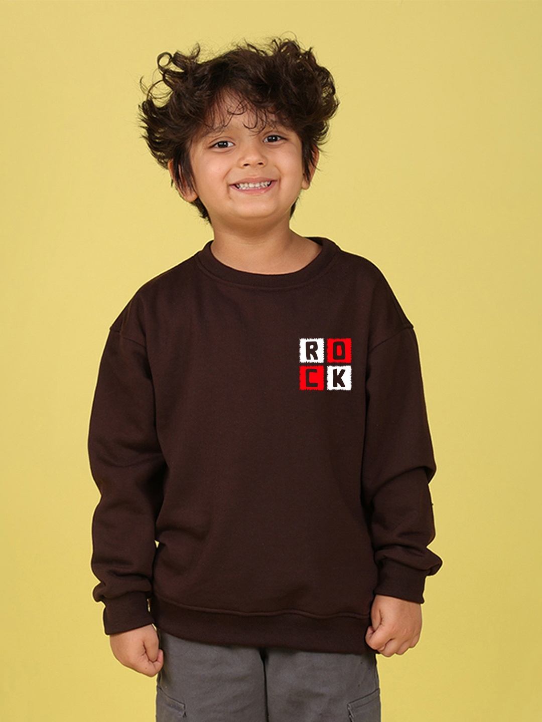 

NUSYL Boys Printed Oversized Sweatshirt, Brown