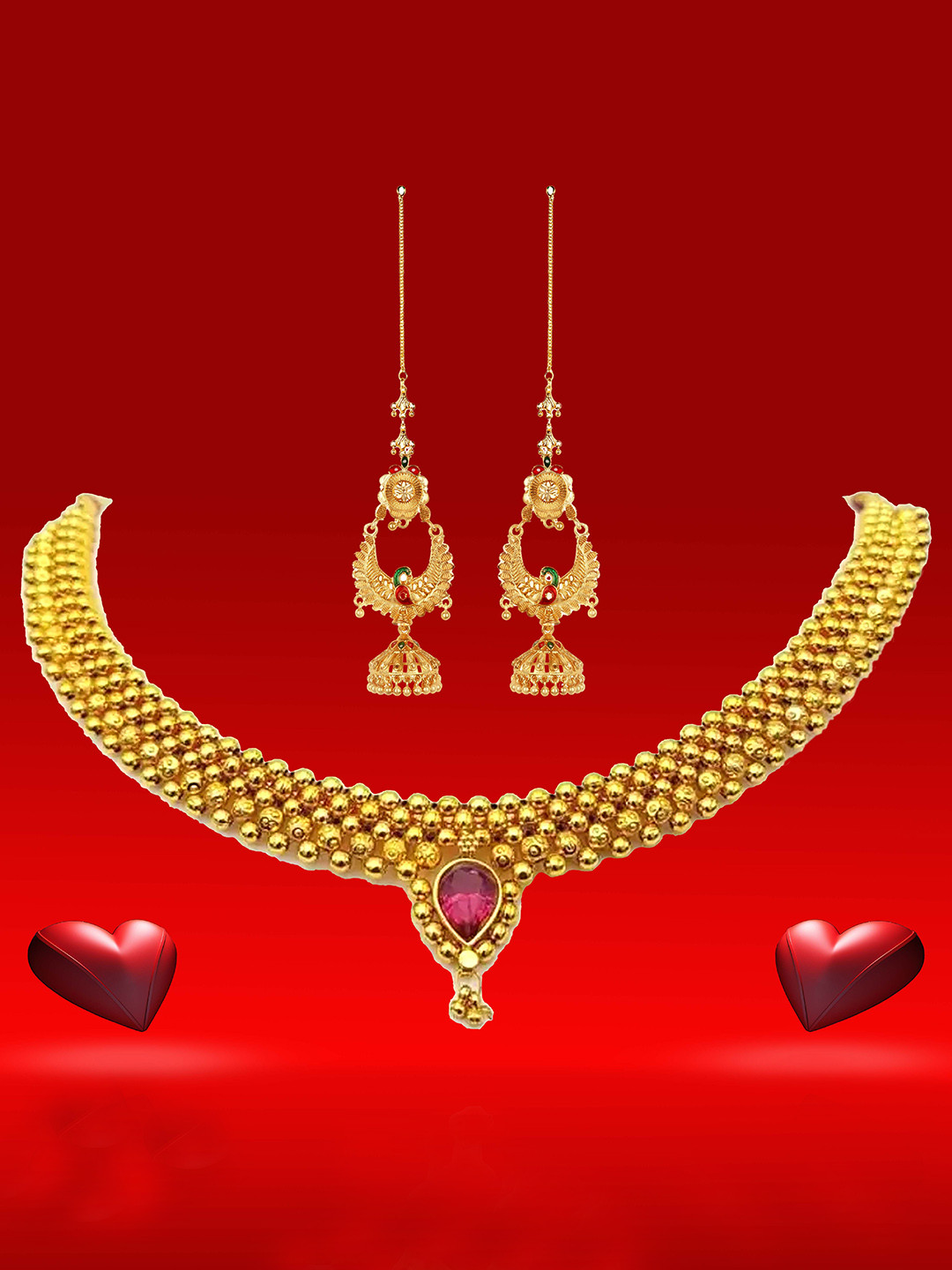 

Heer Collection Gold Plated Stone Studded Jewellery Set