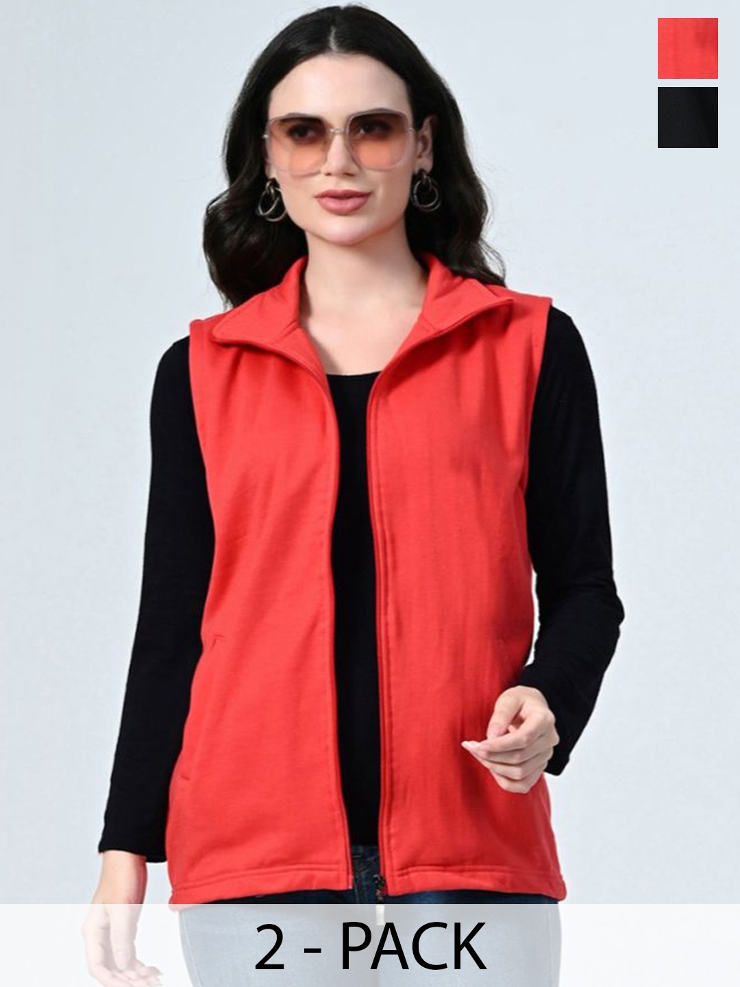 

BAESD Women Pack Of 2 Lightweight Open Front Jacket with Patchwork, Red