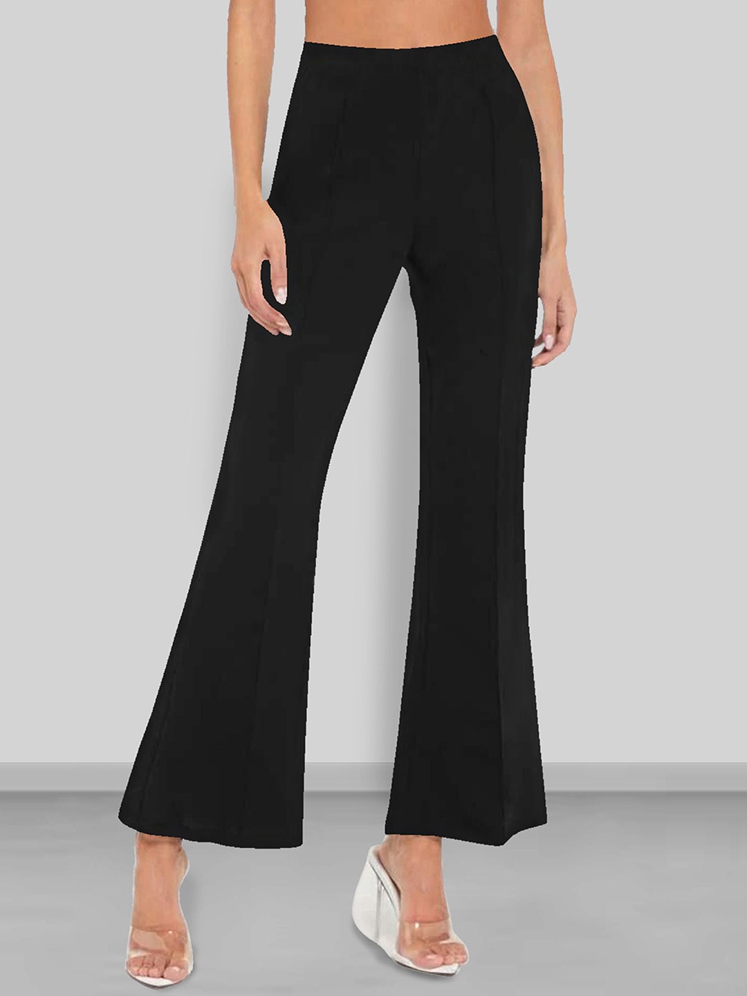 

Dream Beauty Fashion Women Flared Easy Wash Mid-Rise Trouser, Black