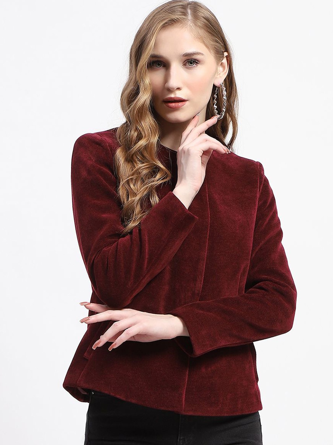 

Madame Women Round Neck Single-Breasted Overcoats, Maroon