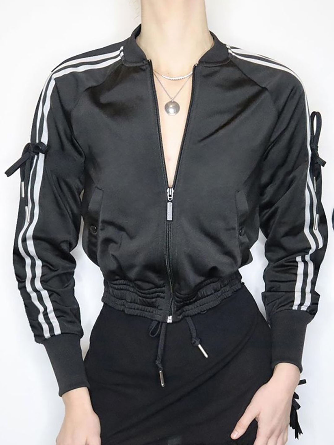 

StyleCast x Revolte Women Striped Collarless Tailored Jacket, Black
