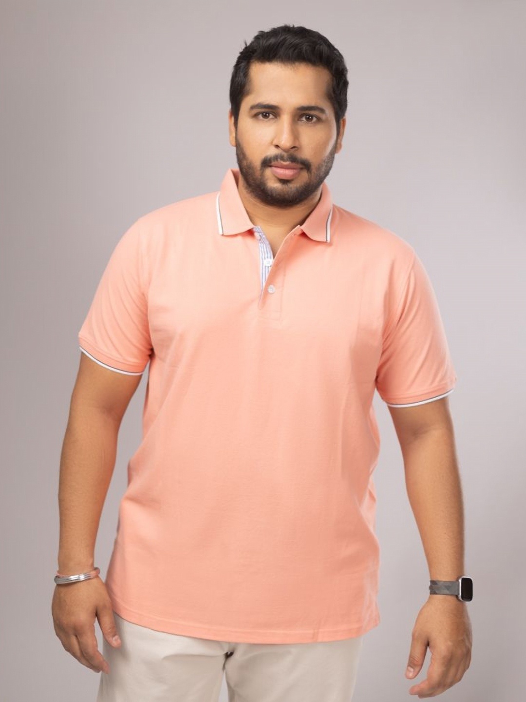 

Sizeupp Men Solid Polo Collar Cotton Plus Size T-shirt, Coral