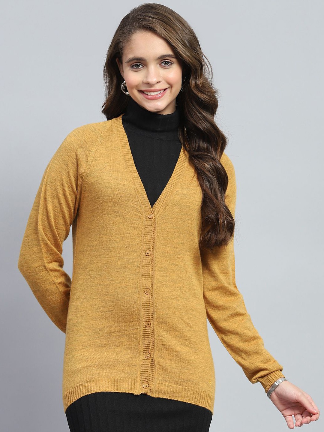 

Monte Carlo Women Woollen Long Sleeves Cardigan, Yellow