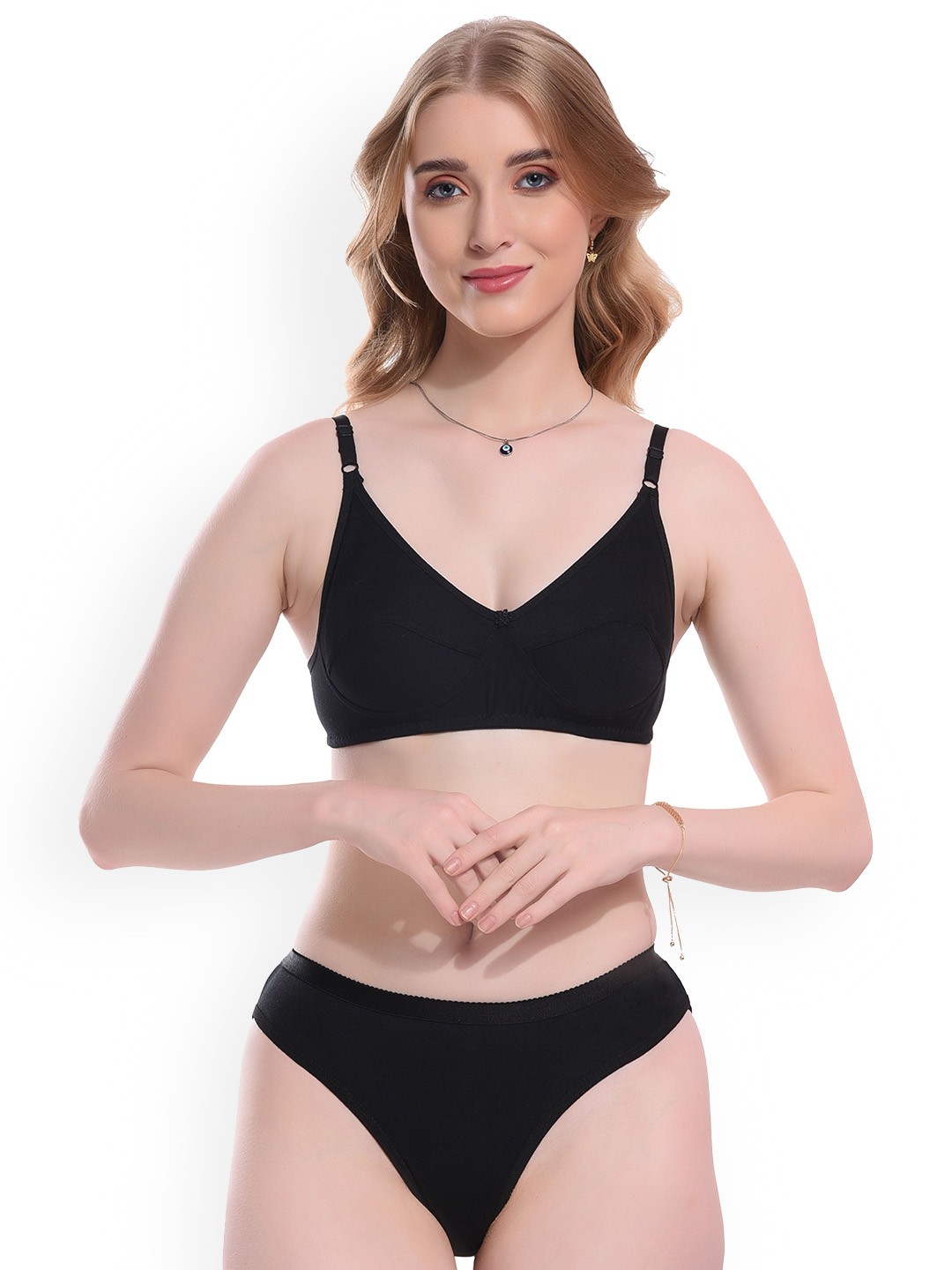 

new blue eyes Non-Padded Wire Free Lingerie Set, Black