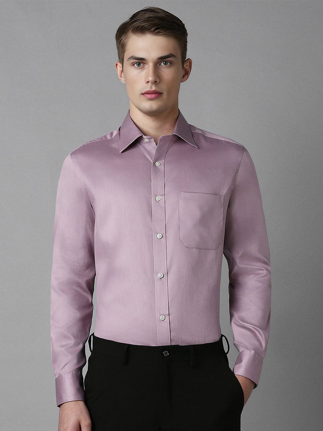 

Louis Philippe Men Classic Spread Collar Solid Cotton Formal Shirt, Lavender