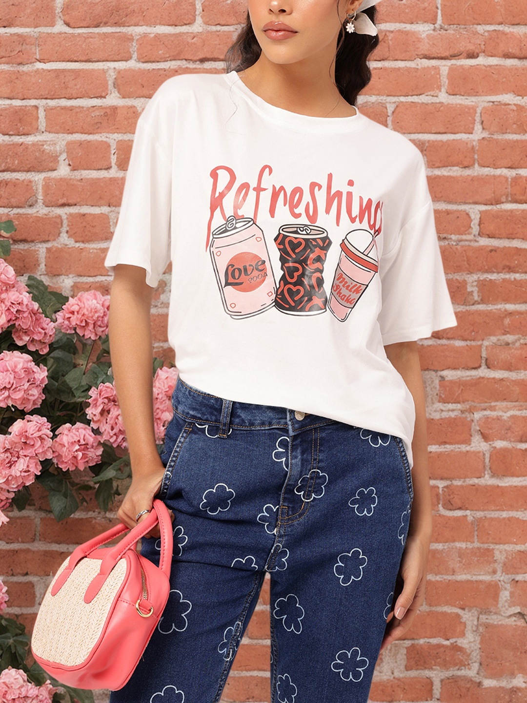 

DressBerry Refresh & Slay Printed Relaxed Fit T-shirt, White