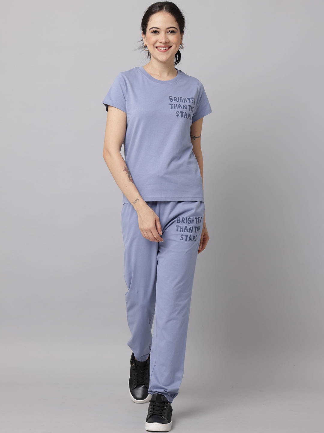 

Slumber Jill Printed Pure Cotton T-Shirt With Joggers Co-Ords, Blue