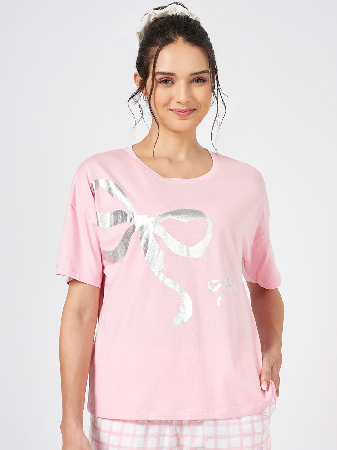 

Dreamz by Pantaloons Women Printed Pure Cotton Lounge T-shirt, Pink