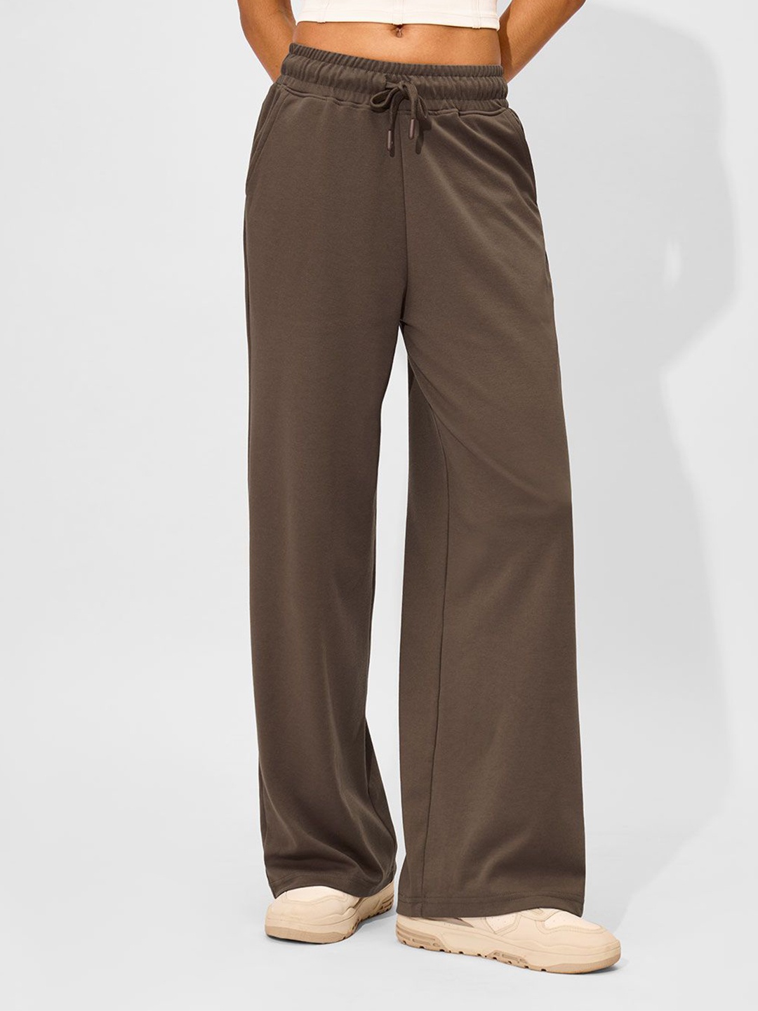 

The Souled Store Women Flared Wide Leg Trousers, Brown